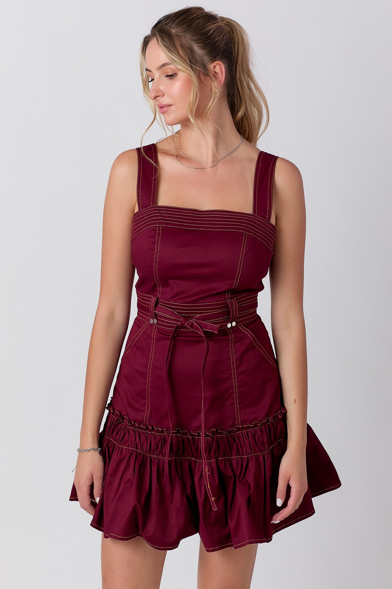 Val belted ruffle dress