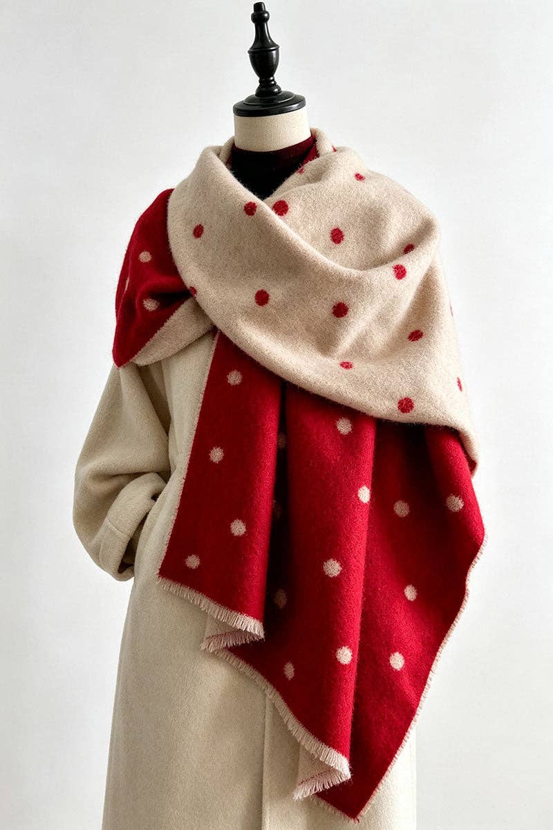 Reversible Heart Print Fringe Scarf