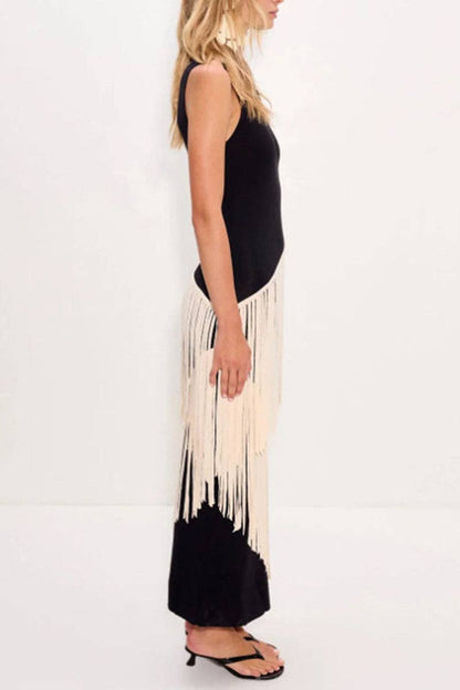 Fringe Asymmetric Sleeveless Midi Dress