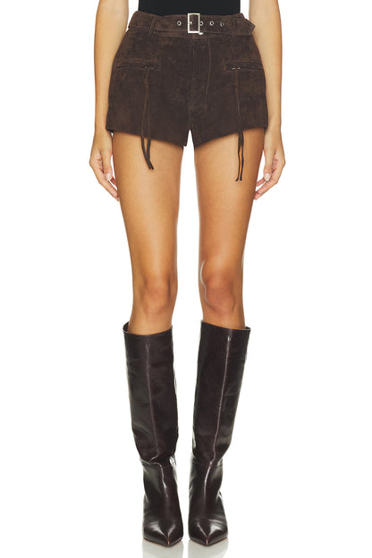Iced chocolate suede mini shorts
