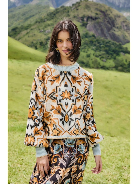 Farm Rio Winter Tapestry sweater