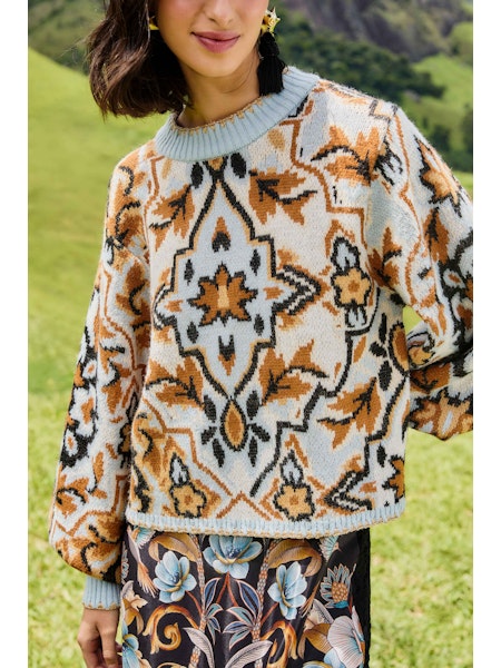 Farm Rio Winter Tapestry sweater