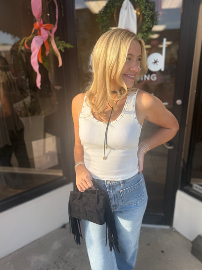 Maxine studded ribbed tank in white