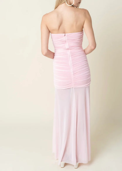 Bryn ruched strapless mesh maxi dress