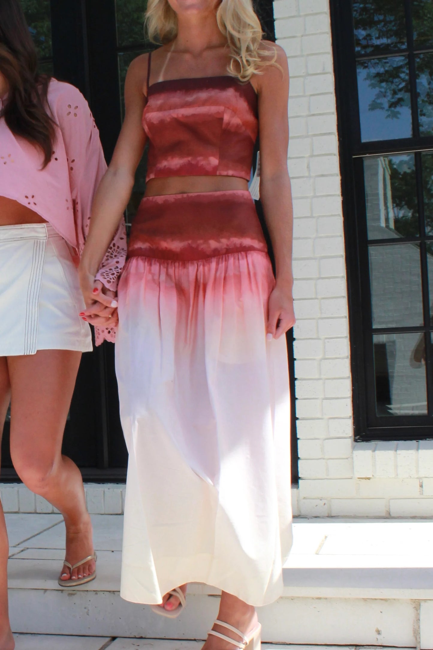 Dress To maroon ombre skirt set