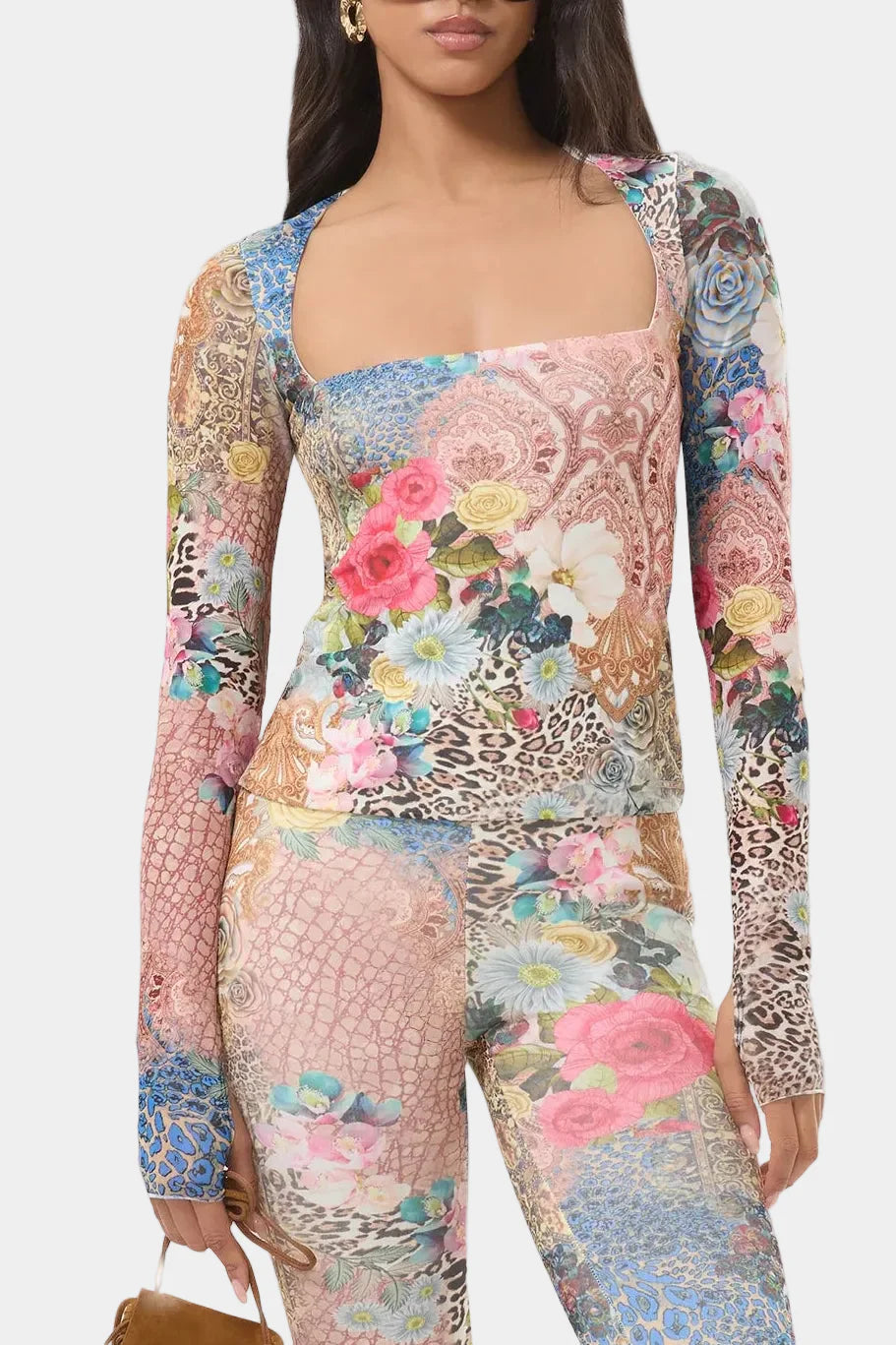 AFRM Ines top in iris patchwork