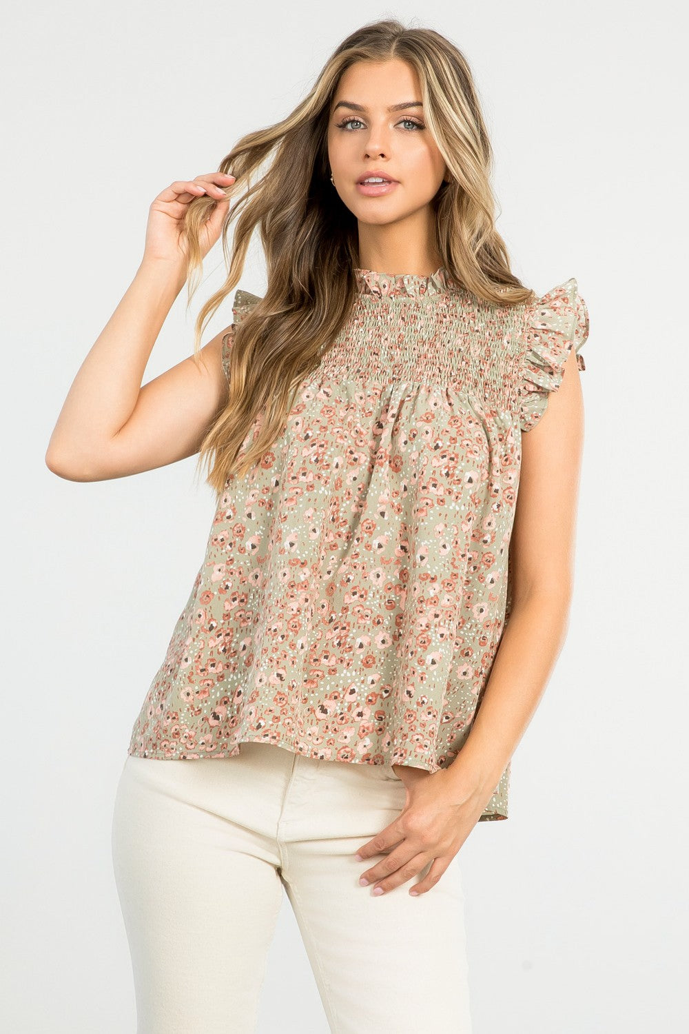 THML Cheetah print smocked top