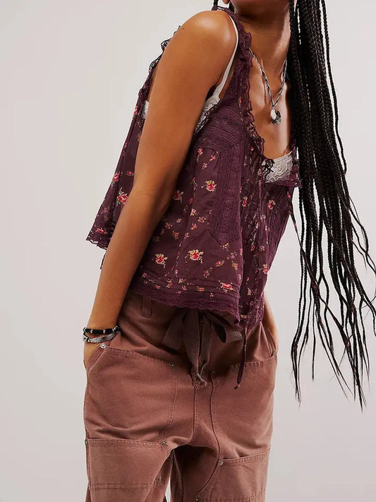 Sassy floral lace trimmed tank