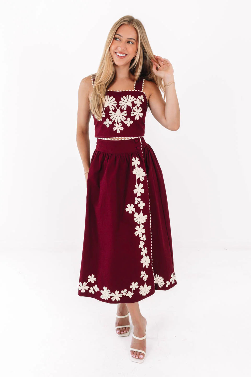 Avery embroidered skirt set