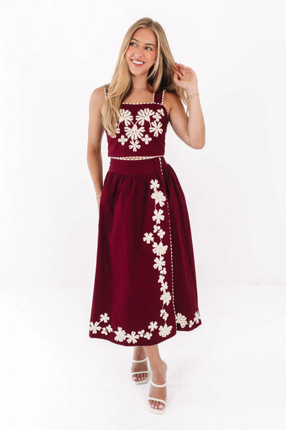 Avery embroidered skirt set