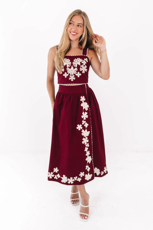 Avery embroidered skirt set