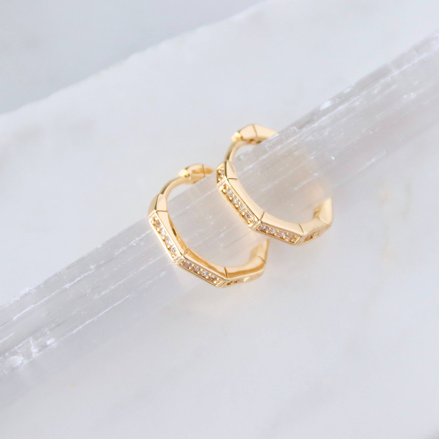 CZ Polygone Huggie Hoop Earrings
