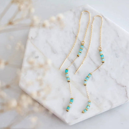 Square Gemstone Threader Earrings