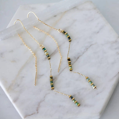 Square Gemstone Threader Earrings