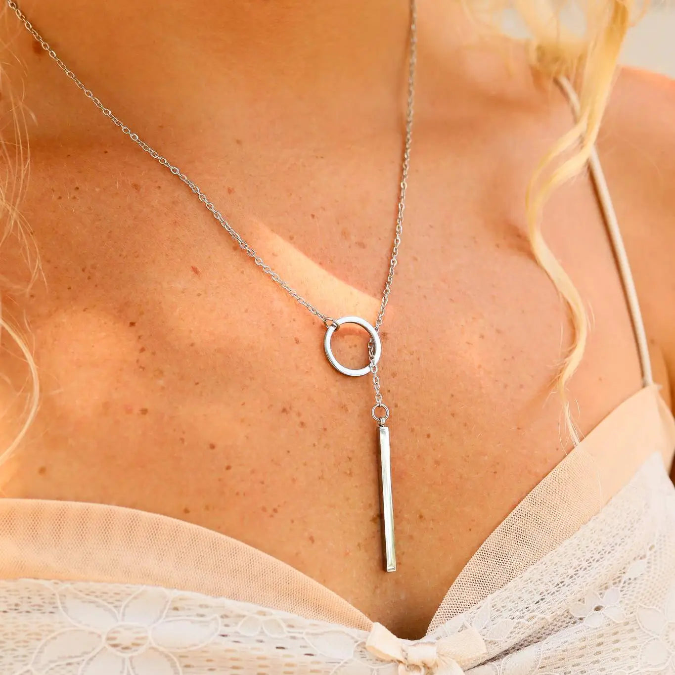 18K Gold Pvd Stainless Steel Loop Chain Lariat Necklace