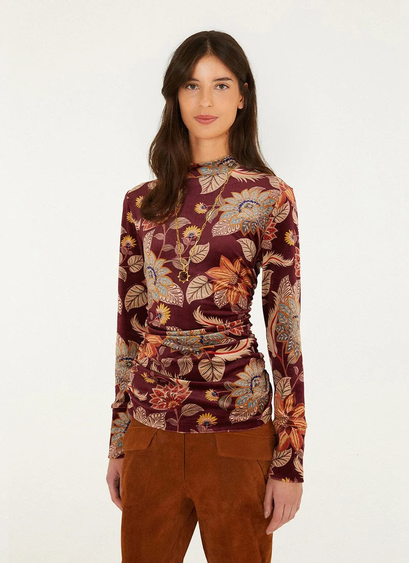 Delhi floral velvet burgundy blouse