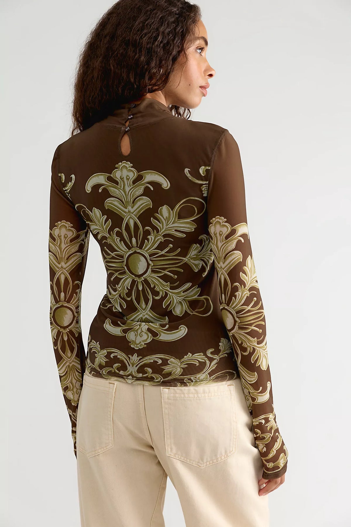 Free People Jessa long sleeve in olive combo