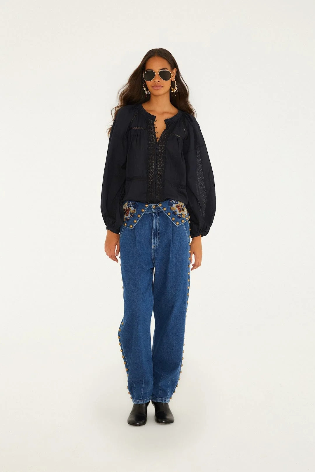 Farm Rio Boho Blouse in black