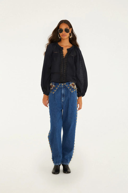 Farm Rio Boho Blouse in black