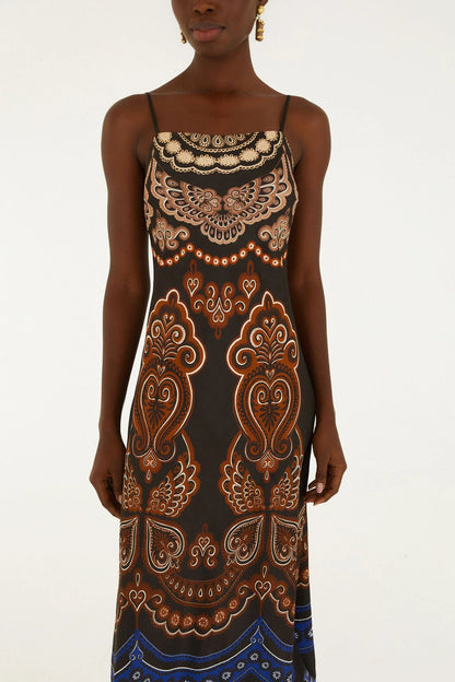 Farm Rio Nicole black slip maxi dress