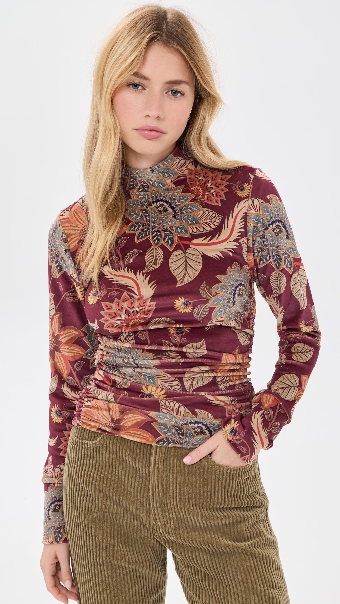 Delhi floral velvet burgundy blouse