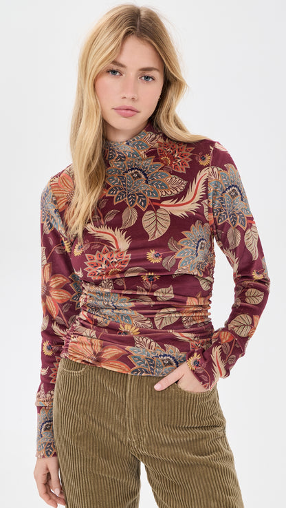 Delhi floral velvet burgundy blouse