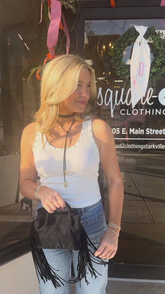 Maxine studded ribbed tank in white